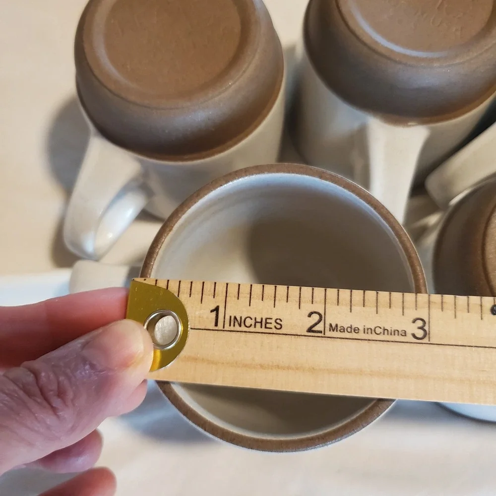 Heath Ceramics Brown White Stoneware Cup and Saucer Set of 5 stackable USA made